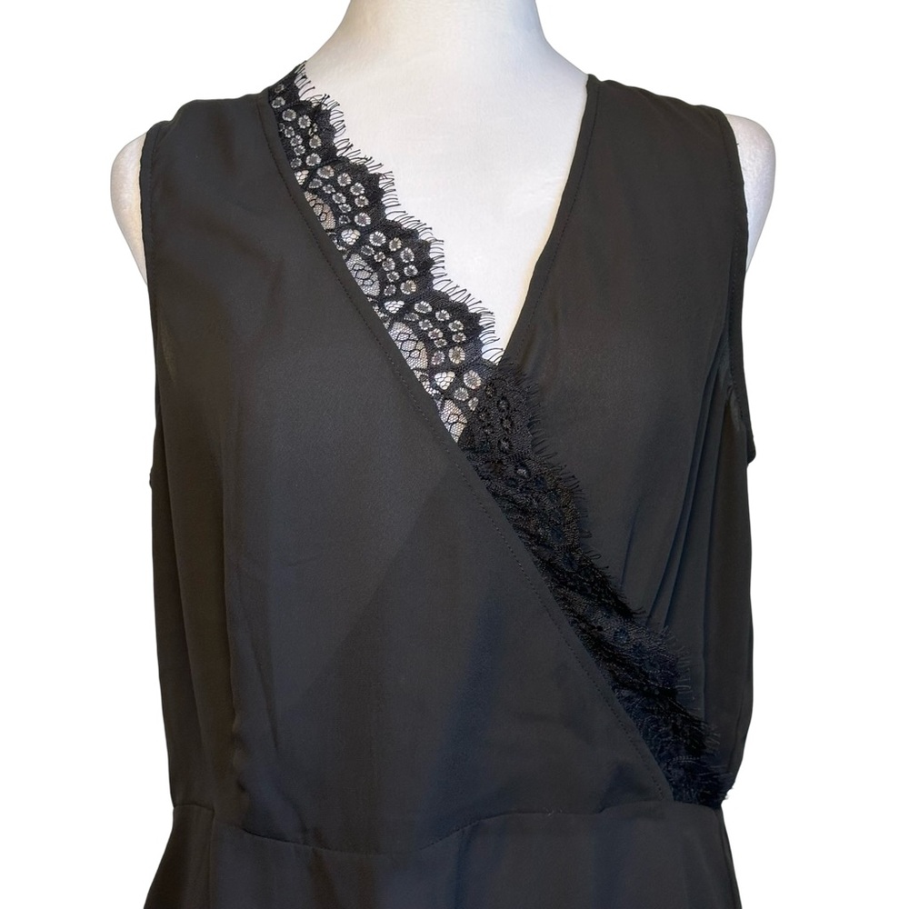 Pleione NWT Black Lace Accent Faux Wrap Sleeveless Cami Tank Top Size Medium - Picture 3 of 13